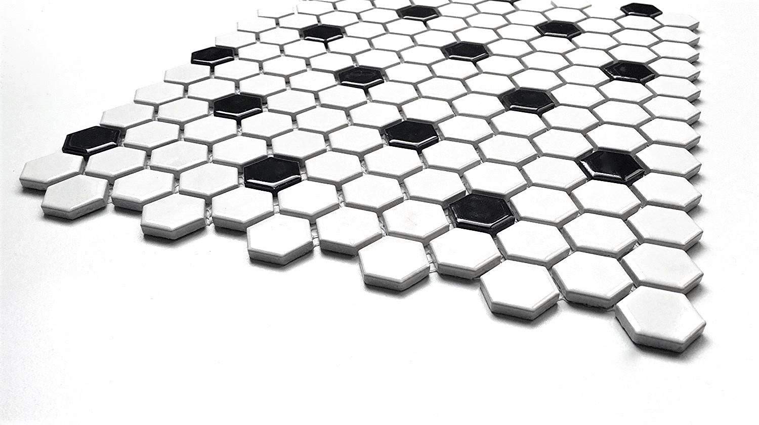 Squarefeet Depot Retro Hexagon Shiny Porcelain Mosaic Floor and